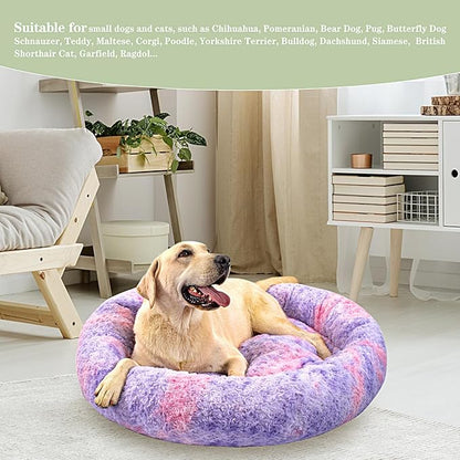 Calming Dog Bed for Big Dogs, 39'' Round Anti-Anxiety Warm Fluffy Plush Faux Fur Bed, Soft Anti-Slip Donut Washable Big Pet Bed, Cozy Big Dogs Bed, Fits up to 100 lbs Pets