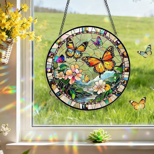 8 Inch Sun Catchers Indoor Window, Acrylic Rainbow Suncatcher Window Hanging Decoration for Living Room Bedroom Summer Home Balcony Ornaments Decoration (207 Butterfly)
