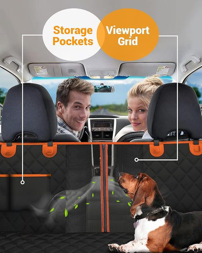 Dog Car Seat Cover, 600D Heavy Durable Dog Seat Cover for Back Seat, 100% Waterproof Scratch Proof Nonslip Dog Hammock for Car with Side Flap, Pet Seat Covers with SeatBelt for Cars Sedan SUV Trucks