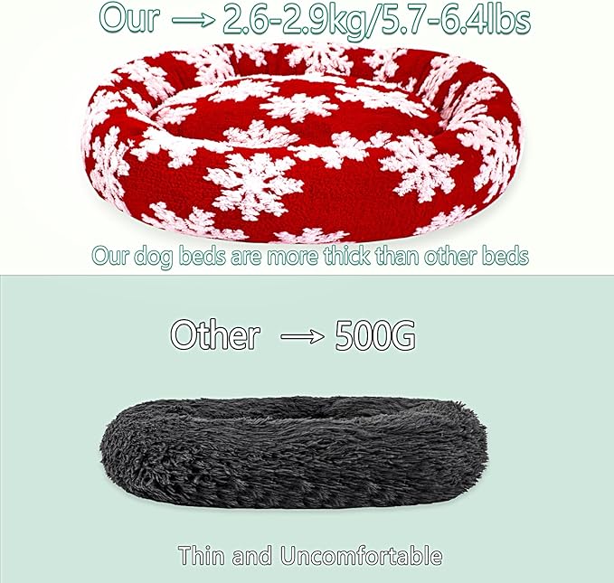 39 Inch Christmas Snowflakes Calming Dog Bed for Large Dogs, Round Anti-Anxiety Warm Bed, Soft Cozy Anti-Slip Donut Washable Pet Bed, Fits up to 100 lbs Pets