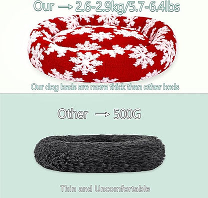 39 Inch Christmas Snowflakes Calming Dog Bed for Large Dogs, Round Anti-Anxiety Warm Bed, Soft Cozy Anti-Slip Donut Washable Pet Bed, Fits up to 100 lbs Pets
