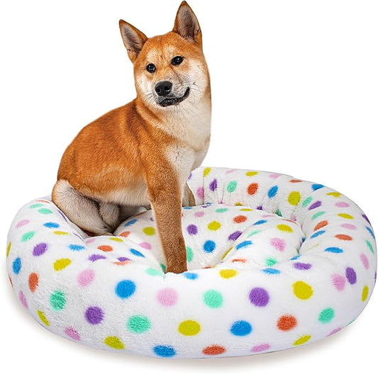 31 Inch Calming Dog Bed for Medium Dogs, Round Anti-Anxiety Warm Bed, Soft Cozy Anti-Slip Donut Washable Pet Bed, Fits up to 50 lbs Pets