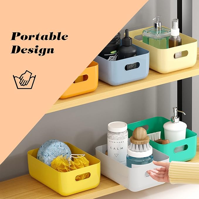 OWill 12 PCS Plastic Storage Bins and Baskets for Efficient Home Classroom Organization Small Containers in Multicolour for Kitchen, Cupboard box, and Bathroom Organizer on Shelves and Tubs