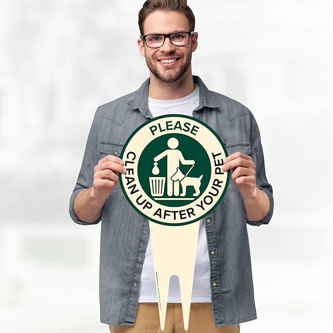 Please Clean Up After Your Pet Sign 9"x17", Heavy Duty Integrated Ground Stakes, Indoor/Outdoor Use, Rust Free Aluminum Composite, Made in USA by My Sign center