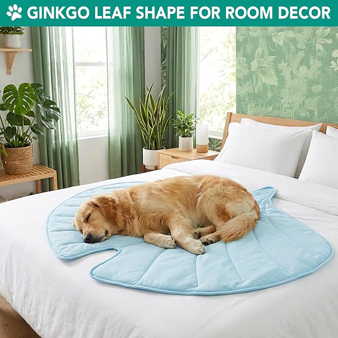 PetAmi Dog Cooling Mat, Ginkgo Leaf Shape, Reversible Cooling Nylon Blanket Soft Fleece Pet Pad for Dogs Cats, Summer All Season Use Q-Max>0.3, Medium 44x49 in, Light Blue