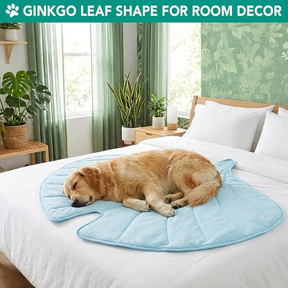 PetAmi Dog Cooling Mat, Ginkgo Leaf Shape, Reversible Cooling Nylon Blanket Soft Fleece Pet Pad for Dogs Cats, Summer All Season Use Q-Max>0.3, Medium 44x49 in, Light Blue