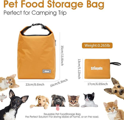 Pet Food Storage Dog Food Travel Container with 2PCS Collapsible Dog Travel Bowls Waterproof Kibble Storage Bag (Yellow, Small)