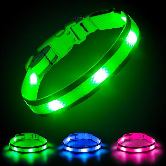 Illumifun Light Up Dog Collar - USB Rechargeable LED Dog Collar Glow in The Dark - High Visibility Glow Collar for Night Walking (Small, Fluorescent Green)