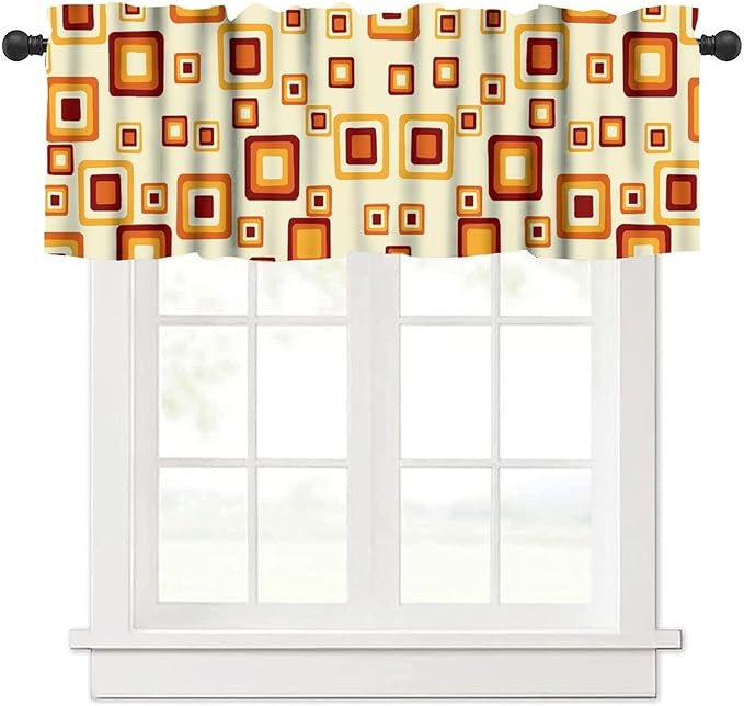 Mid Century Modern Valance Curtains, Retro Colorful 70S Vintage Abstract Geometric Window Curtain Valance for Bedroom Living Room Kitchen 54x18inch
