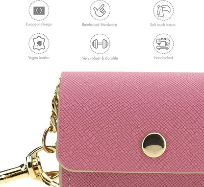 NINA WOOF Leather Poop Bag Holder- Versatile Vegan Leather Waste Bag Holder for Dog Poop, Accessories, & Leash, Reusable Pet Waste, Trash, Pet Diaper & Poop Bags Small Pouch Holder (Pink)