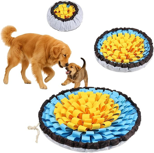 Snuffle Mat for Dogs, Large Dog Snuffle Mat 19'' x 19'' Enrichment Interactive Dog Puzzle Toys for Dogs Cats Encourage Natural Foraging Skills and Olfactory Training Stress Relievers Blue-Yellow