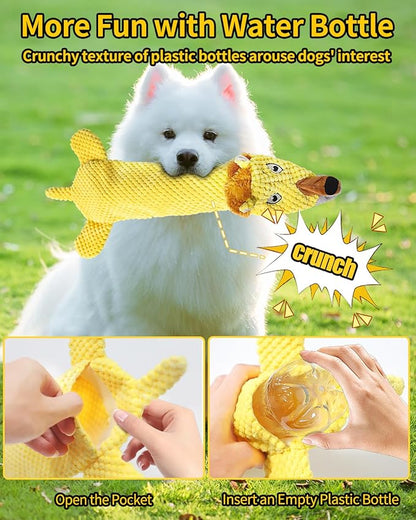 Dog Toys, Squeaky Plush No Stuffing Crinkle Dog Toy for Small Medium Large Dogs, [3 Pack] Interactive Puppy Teething Water Bottle Dog Chew Toy