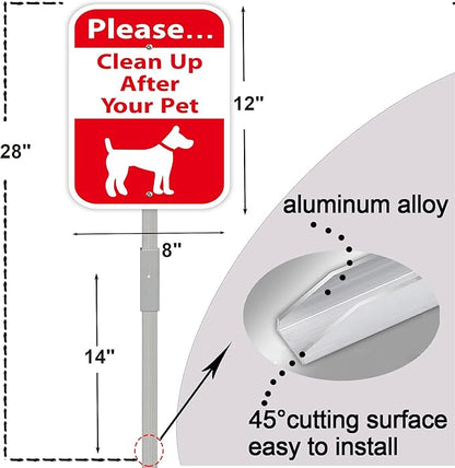 Please Clean Up After Your Pet Yard Sign with 28" Metal Stake, 12x8 inches No Pooping Dog Signs, Rustproof Aluminum,2Pack No Dog Waste Signs