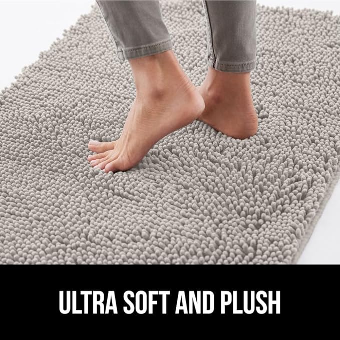 GORILLA GRIP SoakSTOPPER Dog Door Mat, 48x30 Machine Washable Rug Absorbent Doormat Captures Moisture Mud Dirt, Quick Dry Soft Chenille Entryway Rugs Indoor Entrance Mats for Dog Paws, Light Gray
