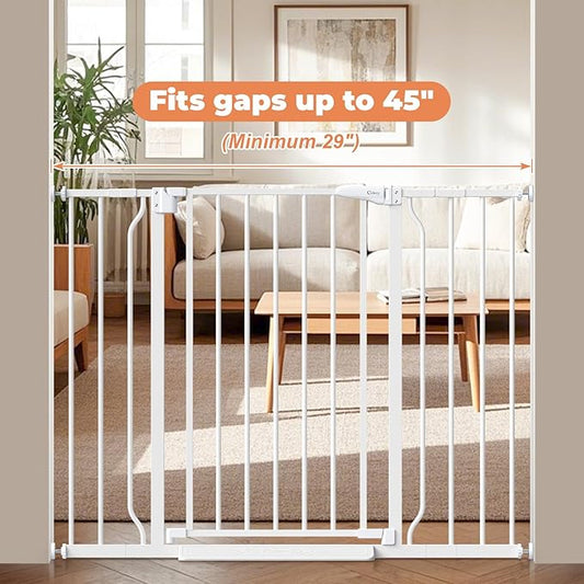 29"-45" Baby Gate for Stairs, Auto Close Stroller Friendly Dog Gate Indoor for Doorways, Pressure Mounted Baby Gate, Easy Walk Through Gate for Children & Pets, White