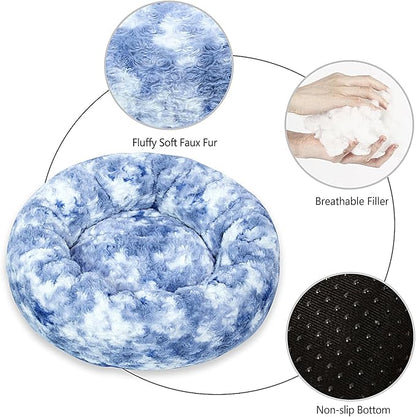 Calming Dog Bed for Big Dogs, 39'' Round Anti-Anxiety Warm Fluffy Plush Faux Fur Bed, Soft Anti-Slip Donut Washable Big Pet Bed, Cozy Big Dogs Bed, Fits up to 100 lbs Pets