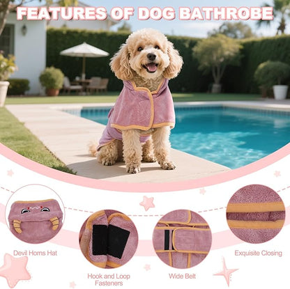 DENTRUN Dog Robes for After Bath - Super Absorbent & Fast Drying Coat with Hood, Puppy Bathrobe Beach Essentials, Bath Towels for Drying Dogs Small, Bath/Beach/Swimming Quick Dry Towel Robe
