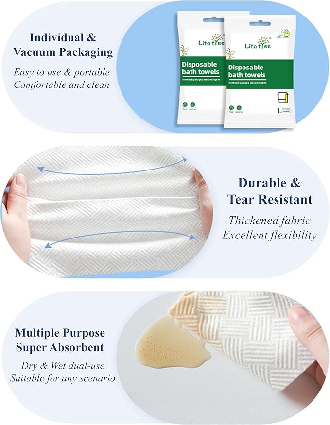 5 Pack Disposable Bath Towels, Size 55" x 27.5", Ultra Soft, Quick Dry Thickened Body Towels, Camping Towel, Disposable Towels for Travel Beach Gym Sauna Spa, Travel Towels, Pet Towel (5pcs)