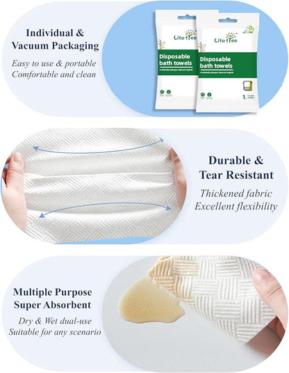 20 Pack Disposable Bath Towels, Size 55" x 27.5", Ultra Soft, Quick Dry Thickened Body Towels, Camping Towel, Disposable Towels for Travel Beach Gym Sauna Spa, Travel Towels, Pet Towel (20pcs)