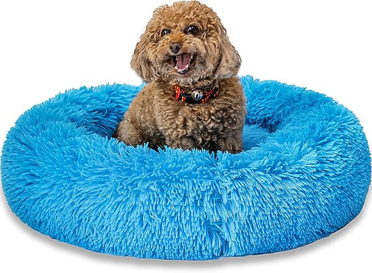 Calming Dog Bed for Small Dogs Cats, Kitty Puppy 23'' Round Anti-Anxiety Warm Fluffy Plush Faux Fur Bed, Soft Anti-Slip Donut Washable Small Pet Bed, Cozy Cat Puppy Bed, Fits up to 30 lbs Pets