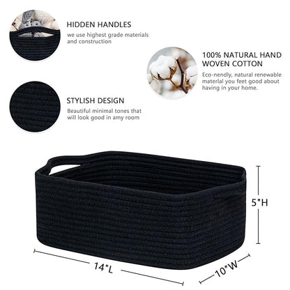 CubesLand Cute and Durable Small Cotton Rope Basket for Organizing, Woven Closet Storage Bin,Shelves Closet Storage Basket, Bathroom Storage Organizer Bin, Nursery Toy Basket Bin, Black Basket