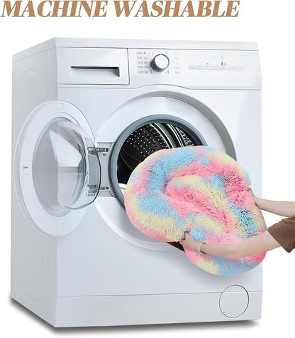 Calming Small Dog Bed, Donut Fluffy Anti-Anxiety Round Washable Cute Bed, Plush Cozy Cuddler Warming Soft Comfort Pet Bed for Small Medium Dogs Cats,28inch, Rainbow