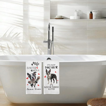 Boston Terrier Gifts Kitchen Towels Set of 2, Funny Dog Hand Towels for Bathroom Kitchen Decor, Boston Terrier Gifts for Women Dog Owners, Gift forDog Lovers Dishcloths Dish Towel 16X24 Inches