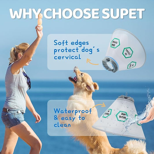 Supet Dog Cone Collar After Surgery to Stop Licking: Adjustable Recovery Elizabeth Collar Alternative for Large Medium Small Dogs, Plastic Pet Head Neck Cone (2XL)