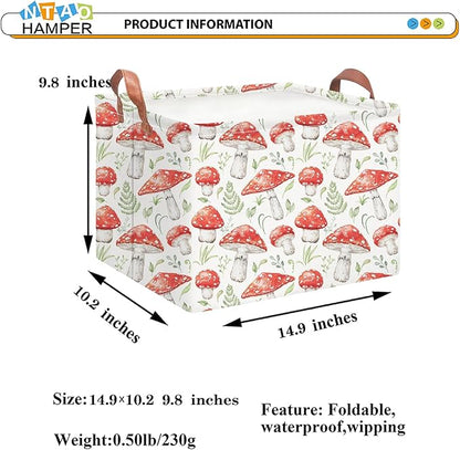 Rectangular Storage Basket Empty,Storage Bin with Handles,Room Decor,Gift Basket,Book Box(Watercolor Mushroom)