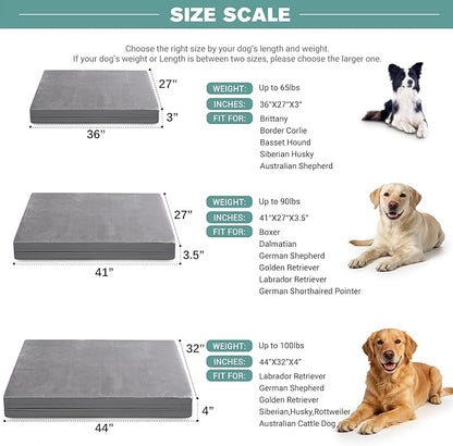 Outdoor Waterproof Extra Large Dog Bed, XL Pet Beds Washable 44 inch, Orthopedic Foam Sleeping Pad with Removable Cover Reversible Anti-Slip 44"x32", Grey