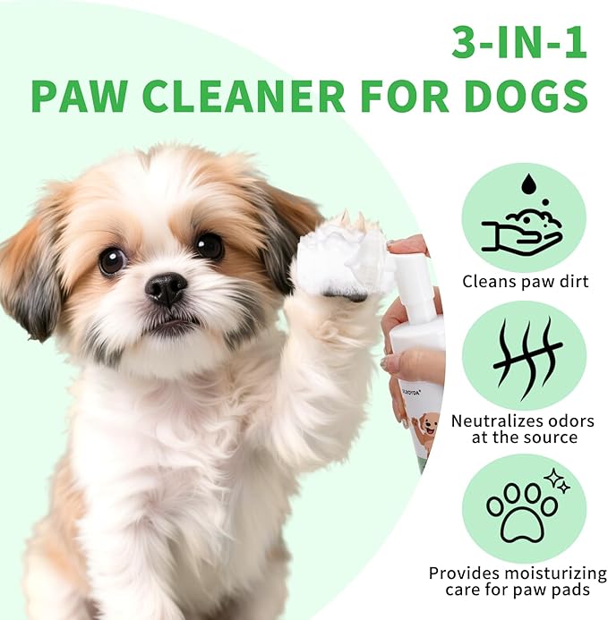 No-Rinse Dog Paw Cleaner, Foaming Pet Paw Washer with Soft Silicone Brush, Waterless Dry Shampoo for Dogs and Cats, Effectively Removes Dirt & Odor, Moisturizing Paw Care, 5.07 fl oz