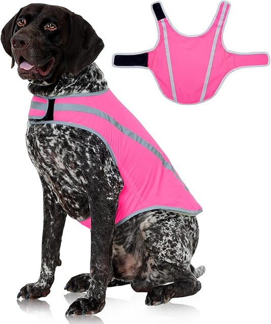 FUAMEY Dog Reflective Vest for Large Dogs,Dog Hunting Vest High-Visibility Dogs Safety Vest for Night Walking Water-Resistant Service Pet Gear Adjustable Outdoor Activities Pink L