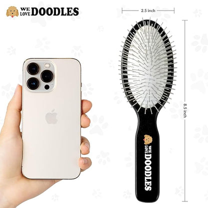 Pin Brush for Dogs, Pet Grooming Detangler Pin Dog Brush, Dog Brush for Shedding and Removing Loose Fur, Lightweight Beech Wood with Silver Plated Pins for Dogs with Long Hair [We Love Doodles]