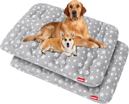 Dog Crate Mat (42" X 28") 2 Pack, Soft Dog Bed Mat with Cute Prints, Personalized Crate Pad, Anti-Slip Bottom, Machine Washable Kennel Pad, Grey