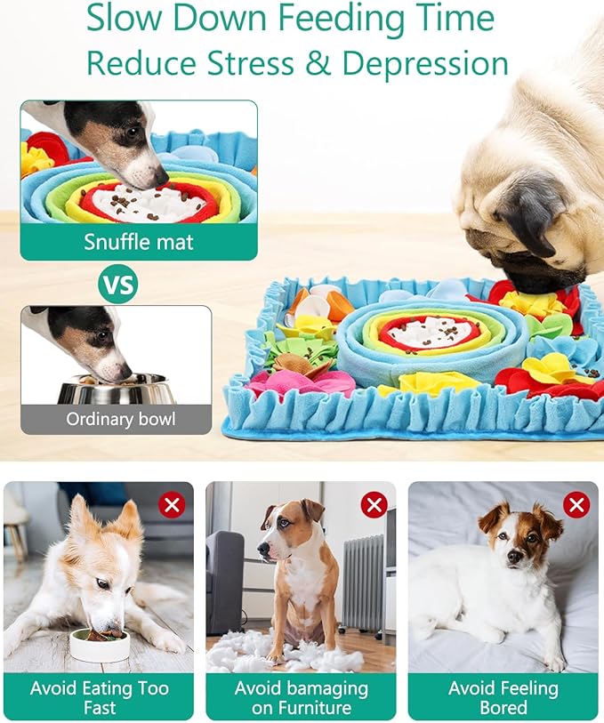 ORIA Snuffle Mat for Dogs, 20'' x 20'' Dog Sniff Mat, Interactive Puzzle Mat for Mental Stimulation, Boredom, Stress Relief, Anti-Slip Dog Treat Mat for Puppies Small Large Dogs
