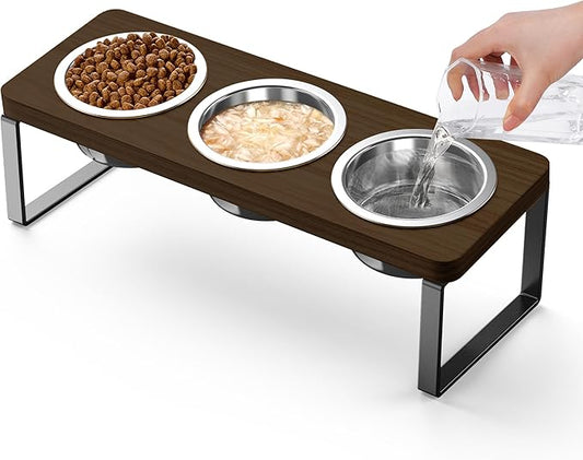 2 Pack Elevated Cat Bowls with 3 Stainless Steel Bowls | 10° Tilted Anti-Vomiting Raised Cat Food Bowl for Small Cats and Puppies Pet Bowl with Stand