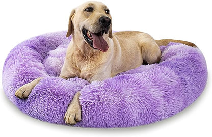 Calming Dog Bed for Big Dogs, 39'' Round Anti-Anxiety Warm Fluffy Plush Faux Fur Bed, Soft Anti-Slip Donut Washable Big Pet Bed, Cozy Big Dogs Bed, Fits up to 100 lbs Pets