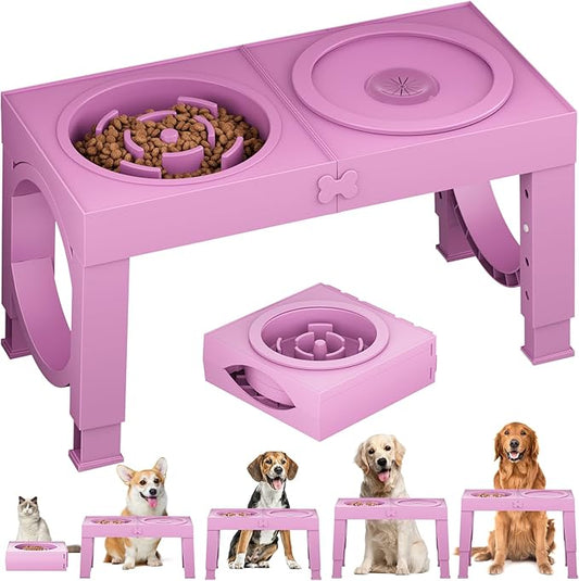 XIAZ Elevated Dog Bowls Large Breed Raised Dogs Bowl Stand Large/Medium Sized Dog Slow Feeder Dogs Bowls Food Water Stands 5 Heights Adjustable 9/11/12/14in Pet Feeder Dish Station