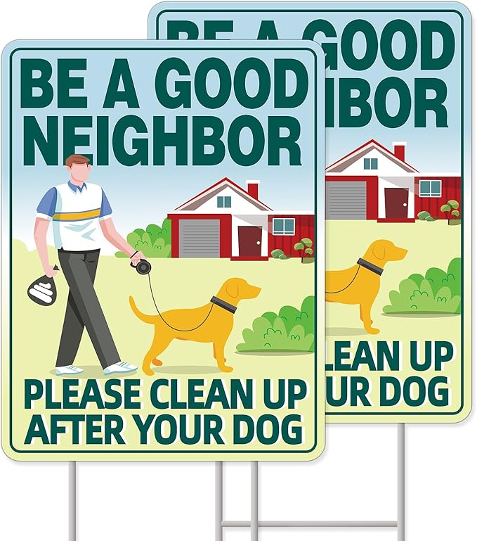 Clean UP After Your Dog Signs, 2-Pack 13"x10" Double-Sided Signs, Corrugated Plastic, H-Stake Metal Stakes, Dog Poop Signs for Lawn, Pick Up After Your Dog Sign