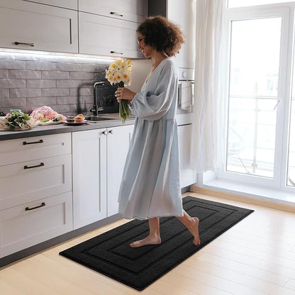 GRANNY SAYS Kitchen Mats for Floor, 47 x 20, Kitchen Rugs Non Slip Washable, Thick Floor mats for Kitchen, Laundry, Kitchen Carpet Non Skid, Black
