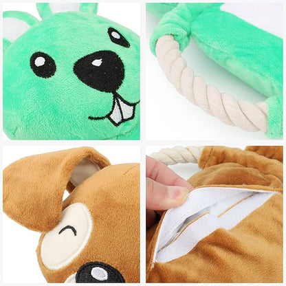 Squeaky Plush Dog Toy - Funny Stuffed Rabbit Chew Toy, Cute Pet Birthday Gift for Small, Medium and Large Dogs (Brown)