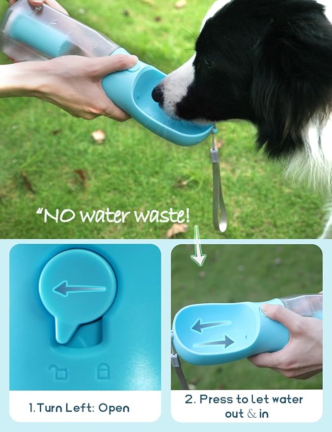 Portable Water Bottle for Dogs, 3 in 1 Pet Travel Bowl Dispenser with Food Treat Container & Poop Bag Holder, Summer Walking Hiking Accessories for Large Dog On The Go - Gray, 20oz