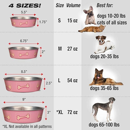 Loving Pets Bella Dog Bowls- Stainless Steel Dog & Cat Bowls - Spill Proof Dog Food Bowl, Cat Bowl, Puppy Essentials & Pet Supplies Great for Home & Travel (Small 10-20 lbs, Coastal Pink)