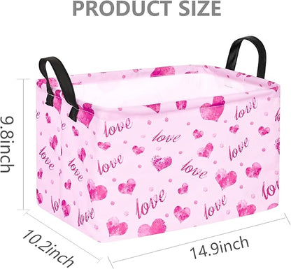 Rec Heart Print Box Hamper Storage Basket Collapsible Organizer Bin Gift Shelf Baskets for Home and Kitchen Storage