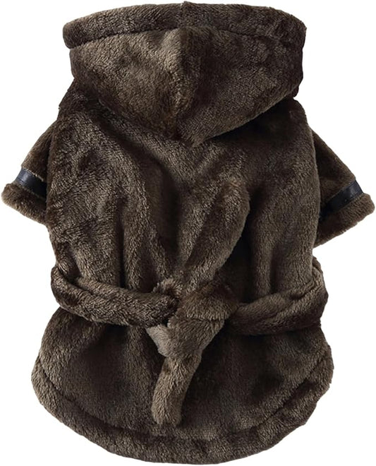 Luxury Small Dog Bathrobe - Soft Flannel Pajamas, Quick Drying Hooded Bath Robe, Super Absorbent Towel for Puppies and Cats