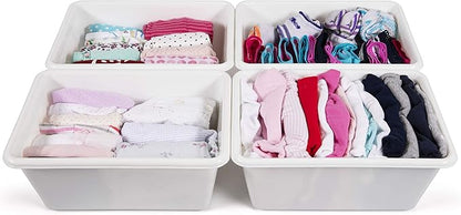 Humble Crew Toy Storage Bins for Kids, Set of 4, White, Small - Sturdy, Colorful Plastic Storage Bins for Classroom, Playroom, Nursery, and More - Premium Toddlers Toy Organizer Bins