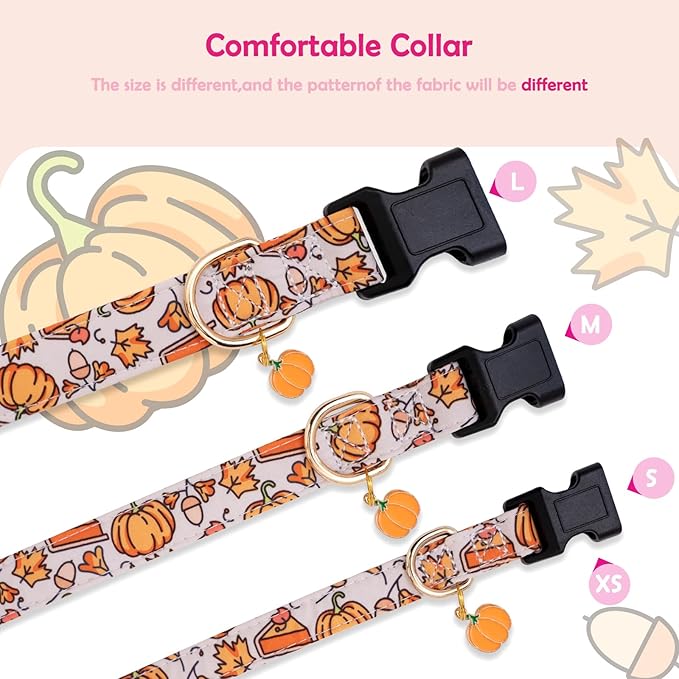 Faygarsle Orange Dog Collar with Pumpkin Leaf Patterns Cute Puppy Collar for Fall Autumn Seasons Dog Collar for Small Medium Large Dogs Stylish Dog Necklace for Male Female Boy Girl Dogs XS