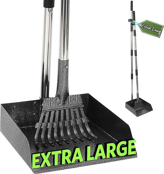 T2Y Pooper Scooper, 48'' Long Handle Dog Pooper Scooper, Adjustable Stainless Steel Rake & Extra Large Tray, Antirust & Durable Poop Scoopers for Yard, Lawn, Snowfield, Suitable for Multi-Dog Family