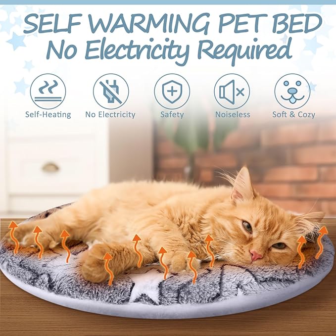 VitalCozy 2 Pack Self Heating Cat Pad Self Heating Cat Bed Machine Washable Heat Pet Mat Reversible Body Thermal Warm Round Dog Bed Crate Blanket for Feral and Indoor Cats(12'',Double Star)