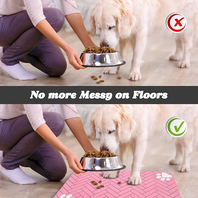 Dog Food Mats,Cat Absorbent Water Bowl Feeding Mats Pet Placemats for Food and Water Pink Wood 24 * 32 inch